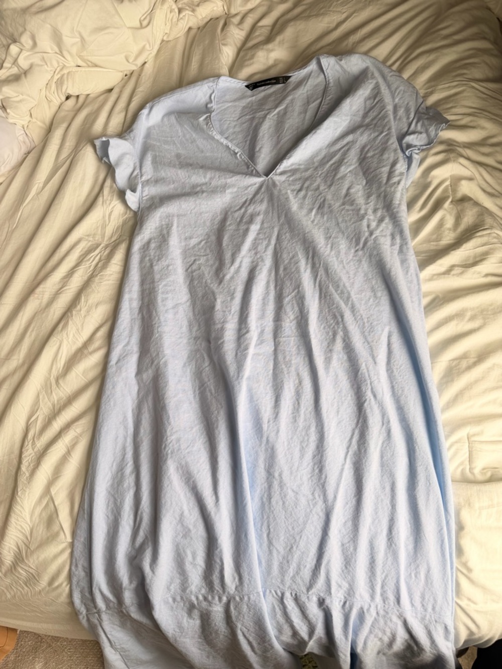 Zara Light Blue V‑Neck Short Sleeve Dress